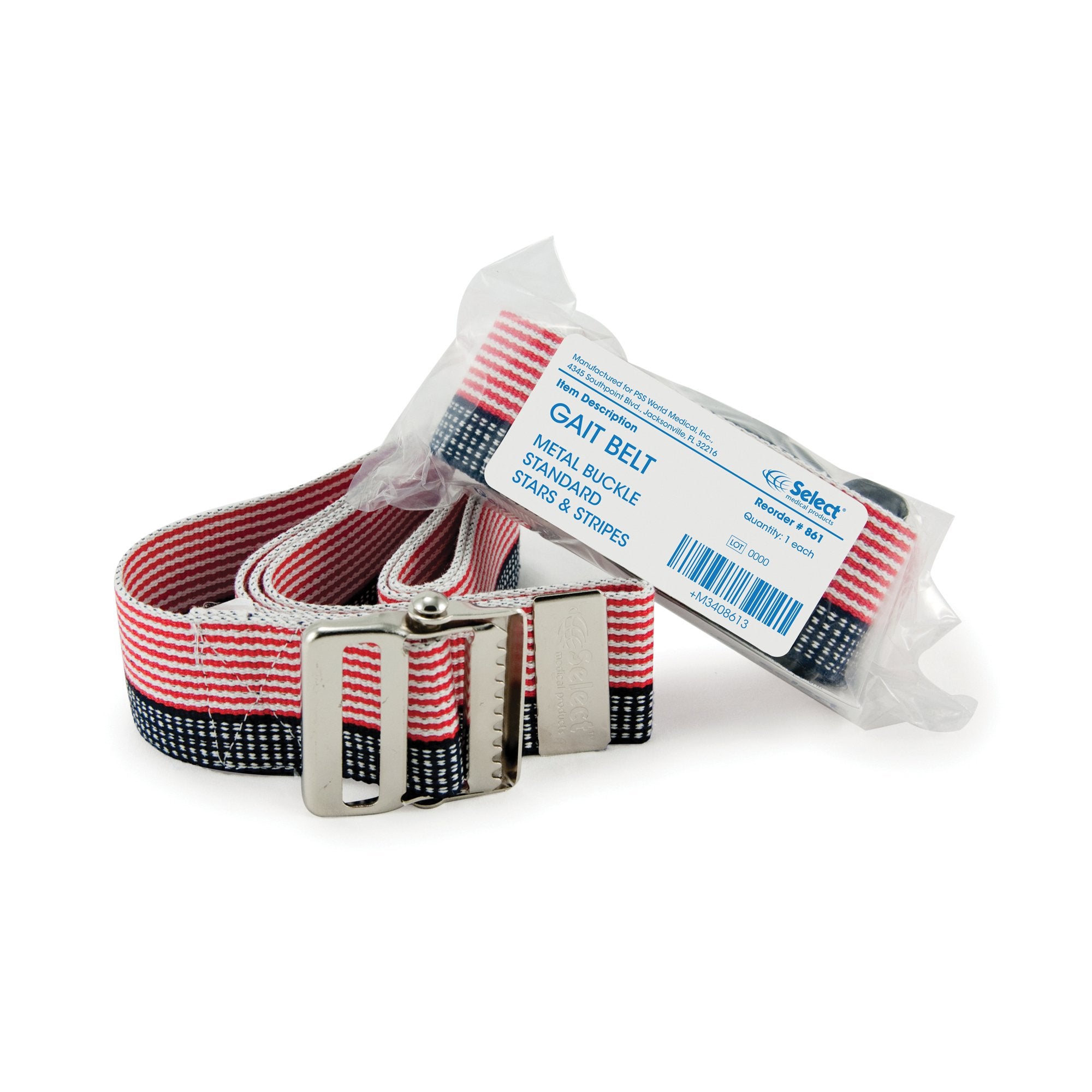 SkiL-Care™ Pinstripe Gait Belt with Metal Buckle, 60 Inch